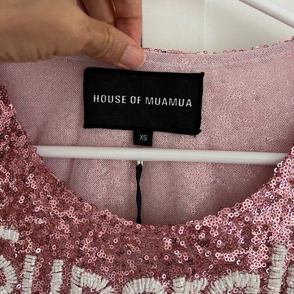 House of Mua Mua NWT Supergirl Sequin Beaded Embroidered Mesh Crop Top Size XS - Picture 3 of 6